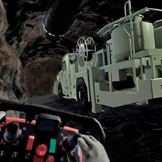 Скриншот с ВР-тренажера Рудник. Демонстрация управления виртуальной техникой